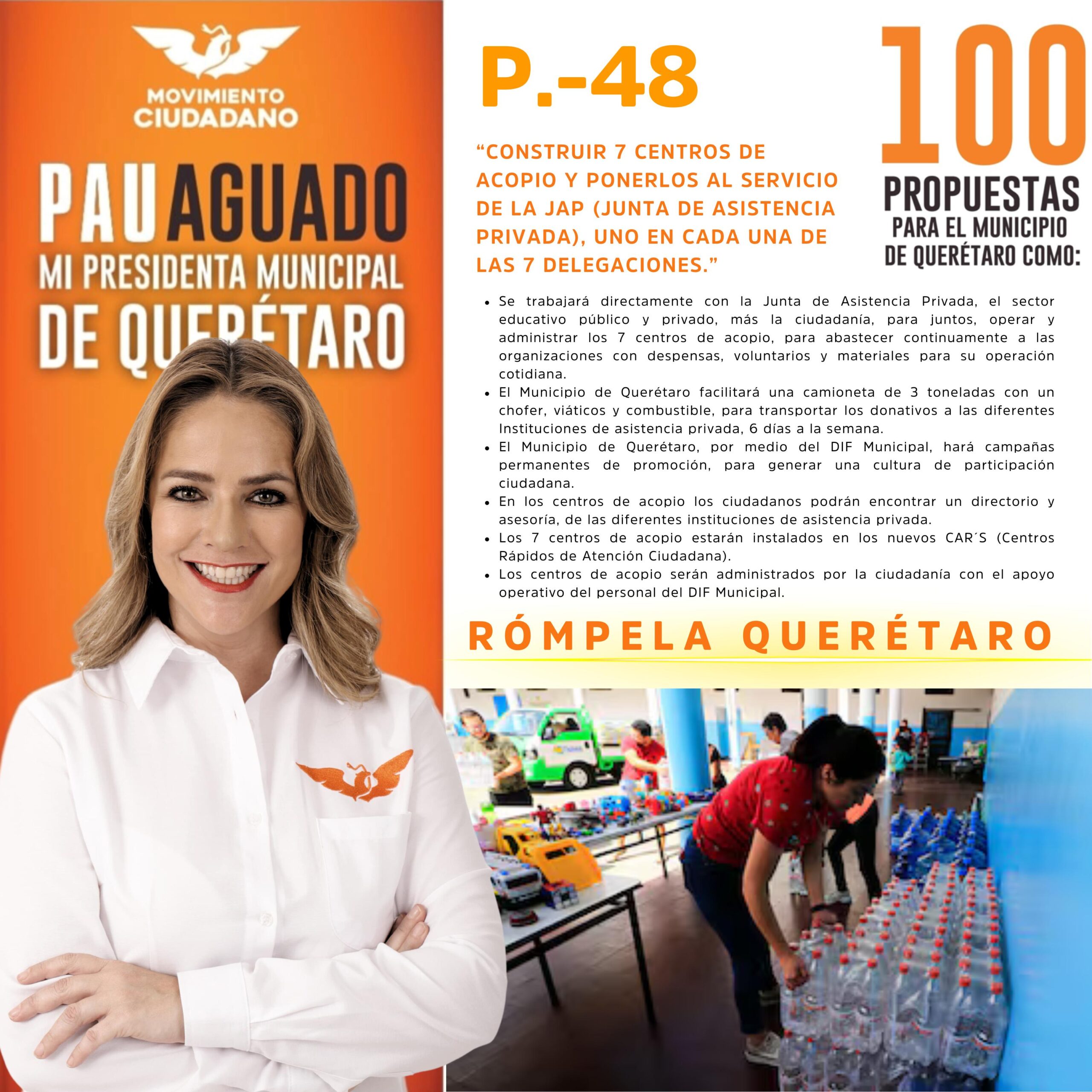 Propone Paulina Aguado construir 7 Centros de Acopio en apoyo a las Instituciones de Asistencia Privada